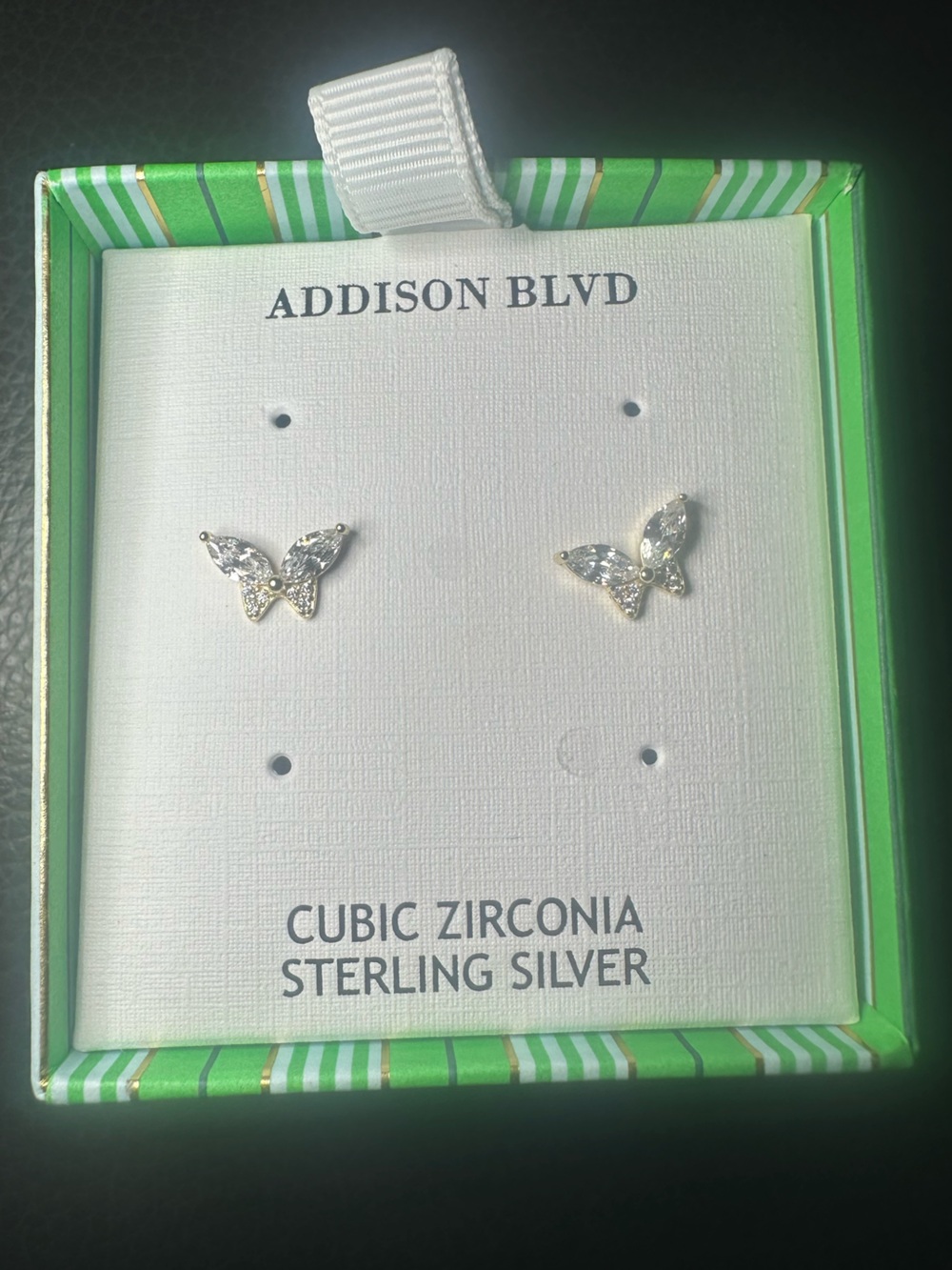 Addison Blvd Sterling Silver Cubic Zirconia Butterfly Stud Earrings NIB